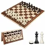 Mkitnvy Schachspiel Magnetisch, 3 In 1 Schachbrett Holz Hochwertig Schach und Dame, Einklappbar und Tragbar Chess Board Set für Erwachsene Kinder Party Reisen (39x39cm), CX-GJXQ-39