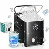 FOHERE Eiswürfelmaschine 14kg 24 Stunden, Eiswürfel in 5 Min, 2 Größen von Bullet Ice, Selbstreinigender Eiswürfelbereiter mit Griff, Eisschaufel u. Korb, Ice Maker für Party Büro RV (Tiefschwarz)