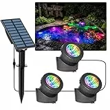 T-SUN Solar Teichbeleuchtung, RGB Solar Unterwasserstrahler LED Teich Licht Teichbeleuchtung mit IP68 wasserdicht, RGB-Farbwechsel Landschaftsscheinwerfer Gartenbeleuchtung für Garten, Patio, Baum