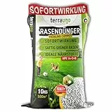 TerraUno Rasendünger Frühjahr/Sommer I Sofortwirkung für saftiges grün I 10 kg für 500 m² I gesunder Rasen verdrängt Moos und Unkraut I NPK Dünger Rasen I Gegen Trockenstress I Für den Streuwagen