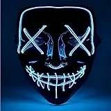 TK Gruppe Timo Klingler LED Grusel Maske - wie aus Purge steuerbar, Gesicht leuchtend, für Halloween, Fasching & Karneval als Kostüm für Herren & Damen (Farbauswahl) (1x blau)
