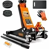 Verda Wagenheber hydraulisch 3T Hubhöhe 75-515 mm, 2X Gummi, mit Schmiernippel, Doppelpumpsystem Extra Stabil & Sicher Flacher Rangierwagenheber PKW Auto Heber, SUV inkl. Kniematte & Profilmesser