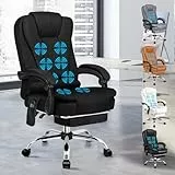 ALFORDSON Ergonomischer Bürostuhl, Schreibtischstuhl mit Wärmemassagefunktion, Leinenstoff Computerstuhl mit gepolsterten Armlehnen und weicher Kopfstütze, Drehstuhl mit Rollen, Schwarz