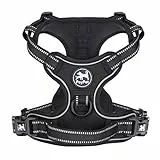 PoyPet No Pull Hundegeschirr, reflektierendes Westengeschirr mit 2 Leinenbefestigungen und einfachem Steuergriff für kleine mittelgroße Hunde (Schwarz, M (1er Pack))