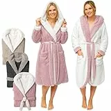 CalmyLIFE Bademantel Damen flauschig Morgenmantel - mit Wendefunktion kuschelige Bademäntel mit Kapuze Kuschelbademantel (S, Altrose/Weiss)
