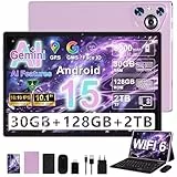 Dghrti 2026 Android 15 Tablet 10 Zoll IPS HD Display [30GB RAM] 128GB + TF 2TB - Octa-Core, 8000mAh, Metallgehäuse, 5MP+8MP, WiFi6, Face ID, Widevine L1 - Tablet Mit Tastatur Und Maus - Violett