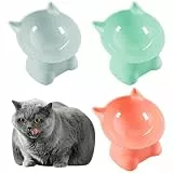 Newofview 3 Stück Katzennäpfe Erhöht mit 15° Neigung,Katzen Näpfe für Futter und Wasser，Anti-Erbrechen,Schützen den Nacken，Leicht zu Reinigen，3 Farbe
