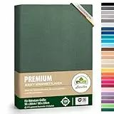 Premium Spannbettlaken, extra schwer und dick, 97% Mako-Jersey-Baumwolle und 3% Elasthan, auch Boxspringbett geeignet, 90 x 200-100 x 220 cm, Dunkelgrün/Tannengrün