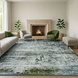 SOANNY Teppich Wohnzimmer 160x230 cm Kurzflor, super weich, modern abstrakt, waschbar & rutschfest, Groß Rug für Wohnzimmer, Schlafzimmer, Kinderzimmer, Esszimmer, Büro, Moosgrün