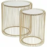 Kare Design Beistelltisch Wire (2/Set), Brass, 45cm Durchmesser, Beistelltisch, Nachttisch, Stahgestell, Glas Tischplatte verspiegelt, 46x45x45 cm (H/B/T), Gold