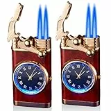 2 Stück Sturmfeuerzeug: Metall Jet Feuerzeug Mit Kreativem Zifferblatt, Gas Nachfüllbar, Kerzenfeuerzeug, Geschenk für Männer Mit Geschenkbox (Ohne Gas)