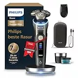 Philips elektrischer Rasierer i9000 Prestige Ultra für Herren, Nass- und Trockenrasur, schwarz, Druck- und Bewegungssensor, Trimmeraufsatz, Reinigungsstation, Ladestation und Reiseetui (XP9405/31)