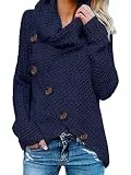 SOYNIA Pullover Cardigan Sweater Damen Solide Frauen Pullover O-Ausschnitt Lange Ärmel Warme Kleidung Knöpfe Mode Elegante Pullover Freizeit Pullover XL Navyblue