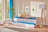 Inter Link - Funktionsbett - Kinderbett - Einzelbett mit Stauraum - Bett mit Schubladen - 2 Liegeflächen 90x200cm - Kiefer massivholz - inkl. Lattenrost - Weiß lackiert - Ulli 90x200cm