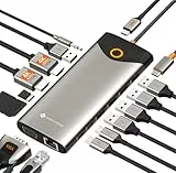 NOVOO USB C Docking Station 15-in-1 Triple Display USB C Hub Dual 4K@60Hz HDMI Adapter mit VGA Gigabit Ethernet,5USB-A/2USB-C Datenports,100W PD,SD/TF,Audio/Mic Multiport Dock für MacBook Dell Lenovo
