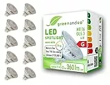greenandco 10x CRI 90+ MR16 GU5.3 LED Spot | 6W 360 lm | 3000K warmweiß | 110° | 12V AC/DC | nicht dimmbar
