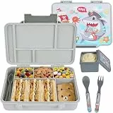 PinkSheep Brotdose Kinder 1300ml Bento Lunch Boxen, BPA-freie leckagesichere Kinder Lebensmittelbehälter mit 5 Fächern, zurück zu Schulschülern Daycare Lunches/Snack Container (Hai)
