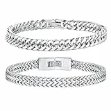 Herren Armband Edelstahl Armbänder Panzerkette - 2 Stücke Silber Herrenarmbänder für Männer Jungs Kubanische Armband 8mm Breite 19cm Länge Geschenke für Papa Sohn Bruder Freundschaft Ehemann