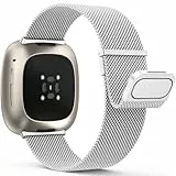 Yoohoo Edelstahl Metall Magnet Armband Kompatibel Mit Fitbit Versa 3/4, Sense/Sense 2 - Ersatzarmband für Damen Und Herren