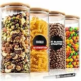 Deco haus® Vorratsgläser mit Deckel Luftdicht 4 x1400ml [+ETIKETTEN] - Vorratsdosen Glas mit Deckel Luftdicht - Aufbewahrungsgläser - Vorratsbehälter Glas Eckig - Vorratsglas - Aufbewahrungsglas