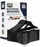 Utopia Home 20er Pack Holzbügel mit Hosenstange und Schulterrillen, stabiles und schlankes Design für Mäntel, Anzüge, Hosen und Jacken, Schwarz