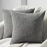 Topfinel 2er Set Kissenbezug 65x65 Dunkle Grau Kordsamt gestreiftes Muster Kissenbezüge Kissenhülle Dekokissen Sofakissen Nackenkissen Kopfkissen Couchkissen Dekokissen Deko Wohnzimmer