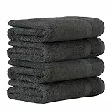 Luckytowel Handtücher Set 50x100 cm – Oeko-TEX Handtuch-Set aus 100% Baumwolle mit 600 g/m² – Frottiertücher mit Aufhängeschlaufe – flauschig & saugstark – Frottee Handtuchset – 4er Pack Anthrazit