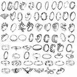 GoPaw 67 Stück Vintage Punk Ringe Set für Männer Frauen, Silber Schlangen, Stapelbare Boho Chunky Emo Fingerrings, Knuckle für Mädchen