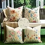 DakTou Dekorative Kissenbezug 40x40 Outdoor Wasserfest - 4er Set Kissen bezug Sofa Kissenhülle Frühling Sommer Blume Schmetterling - Kissenbezüge Zierkissenbezüge für Garten Sofakissen Dekokissen