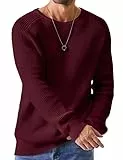 Elegancity Herren Rundrals Pullover Weinrot Einfarbig Strickpullover Loose Fit Grobstrick Pulli Warm Sweater Langarmshirt L