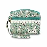 AfitLulu Kleines Portemonnaie Damen Canvas Geldbeutel Damen Klein, 2 Lagen Reißverschlusstaschen Mini Geldbörse Bohème-Stil Mini Portemonnaie für Münzen, Bargeld und Karten (Grün mit Umhängeband)