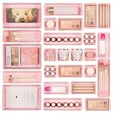 Vtopmart 25 Stücke Rosa Schubladen Organizer mit 4 Größen, Make up Ordnungssystem, Schminktisch Organizer Einsetzbar für Makeup, Küchen, Badezimmer, Büro, Schminktisch