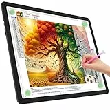 TOHETO A3 Leuchttisch für Diamantmalerei, Ultraheller Leuchtkasten mit Seitliche Tasten, LED Licht Pad zum Nachzeichnen, Lichtplatte Lichttafel zum Skizzieren, Zeichnen, Tattoo, Designen (Schwarz)