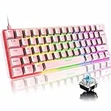 FELiCON T60 60% mechanische Gaming-Tastatur, kompakt, tragbar, Mini 62 Tasten, kabelgebunden, Typ-C Light Up Gaming Keyboard, 19 Regenbogen-LED-Hintergrundbeleuchtung, QWERTY für PC Mac PS4 - Rosa