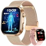 Smartwatch Damen mit EKG 𝐇𝐑𝐕 Blutdruck Herzfrequenz: Smart Watch Gold 𝐄𝐂𝐆 Gesundheitsuhr 1,88' Eckig Edelstahlarmband Armbanduhr Wasserdicht Schrittzähler Blutsauerstoff Telefonfunktion Fitness