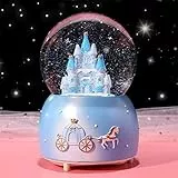 Schneekugel Musik Spieluhr Castle Kristallkugel Nachtlicht Glimmerkugel Glas Glitzerkugel Schneeflocke Weihnachtskarussell Deko Traumkugel Tischdeko Geschenk für Geburtstag Weihnachten Ostern