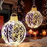 Mudder 2 Stück 30,5 cm große Weihnachtskugeln für Baum außen beleuchtete Kugel mit 120 warmweißen und weißen Lichtern, Urlaubsdekorationen für Innen- und Außendekoration