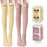 Damen Lange Socken, Überknie Kniestrümpfe, KuschelSocken, Overknee Strümpfe, Flauschige Kuschel Süße warm weiche, für Damen und Mädchen, Einheitsgröße 2 Paar(Rosa+Gelb2)