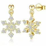CERSLIMO Ohrringe Schneeflocken, Ohrstecker Vergoldet Damen Zirkonia Schneeflocken Weihnachten Schmuck Geschenk für Frauen Schwester Freundin Mädchen Weihnachtsgeschenke