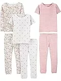 Simple Joys by Carter's Mädchen 6-Piece Snug Fit Cotton Pajama Set Pyjamaset, Grau Punkte/Rosa Streifen/Weiß Streublumen, 6-9 Monate (3er Pack)