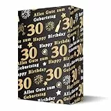 Ovanda Geschenkpapier Schwarz Gold, 30 Happy Birthday Wrapping Paper Jumbo Size 70 * 50cm, 5 Sheets Happy Birthday Paper With, Geschenkpapier Rolle, Geschenk Papier für Girls Boys Women Men Kids