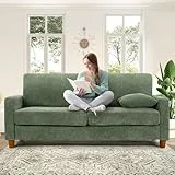 Kidirect 177,8 cm grünes Sofa, Couches für Wohnzimmer, 53,3 cm, extra tiefe Sitze, bequeme Cord-Sofas für Wohnzimmer, keine Werkzeugmontage, moderner übergroßer Liebessitz mit 2 Kissen, Sofa-Couch für
