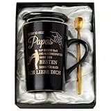Doublewhale Papa Geschenk, Geburtstagsgeschenk für Papa, Geschenke zum Geburtstag Valentinstag, Vatertagsgeschenke Tasse, 14Oz Kaffeetasse mit Goldener Druckgrafik, Deckel, Löffel, Edle Geschenkset