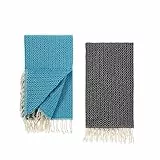 Tuiste Saunatuch Türkis - Schwarz 2er Pack, Saunakilt Damen und Herren, Strandtuch, Saunahandtuch, Picknickdecke, Hamamtuch%100 Baumwolle, Strandtücher, Strandhandtuch XXL, Badehandtuch 100x180