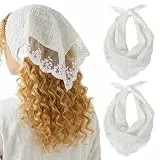 2 Stück Weiße Spitze Dreieck, Retro Kopftuch Damen, Quilax Boho Kopftuch Damen, Elastische Sommer-Sonnenschutz Kopftücher, Elegante Stirnband Bandana, für Frauen Mädchen Haar Accessoire