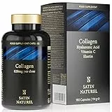 Satin Naturel Kollagen Komplex mit Hyaluronsäure, Vitamin C & Spirulina – Hochdosierte Kollagen Kapseln mit Elastin – 180 vegane Kapseln – Ohne Zusatzstoffe – Made in Germany