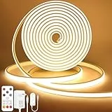 Lamomo COB LED Streifen, Warmweiss Dimmbar 2M LED Strip, Wasserdicht 3000K Neon Led Leiste mit Fernbedienung, Silikon Flexibel Lichtleiste für Schlafzimmer Innen Außen Küche DIY Deko, CRI90+