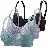Klassische Spitzen BHS Damen mit Bügel 3er Pack Push Up BH mit Verstellbarem Bustier Komfort Nahtlos BH Set Gepolstert Sexy Trainings Schlaf Sport BH Unterwäsche Alltag Yoga Joggen