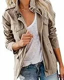 Imily Bela Übergangsjacke Damen Leichte sommerjacke Herbst Stehkragen Jacket Boyfriend Parka Sommerjacke Elegant leichte Jacke Kurzmantel(khaki，L)