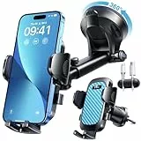 YRU [2025 Militär-Klasse] Handyhalterung Auto Handy Halterung Auto [Stärkst Saugnapf & Clip] Universal Auto Handyhalterung Armaturenbrett Scheibe Lüftung für iPhone 16 Pro 15 Samsung S25 Ultra Cyan